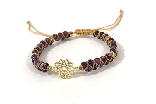 Armband aus natürlichen Jaspis Perlen - Lotus Blume -